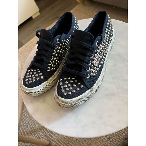Superga 2750 Navy Distressed Studded Sneakers NEVER WORN - Picture 2 of 8